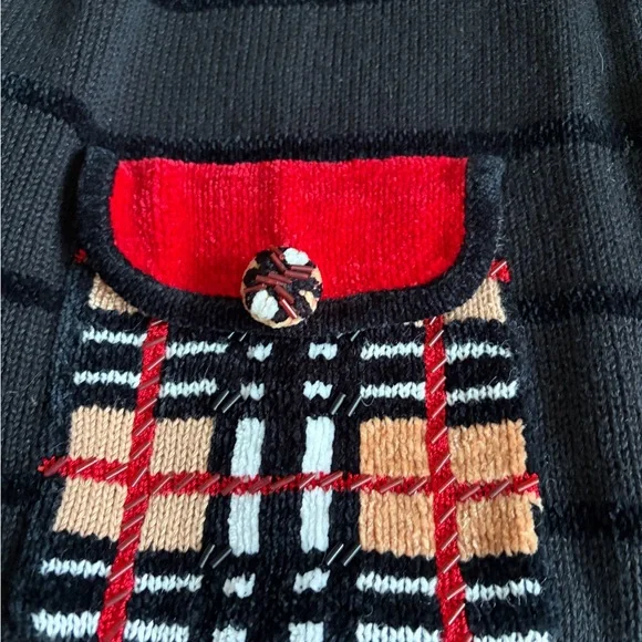 Black Cardigan with Red and Plaid Accents - Picture 4 of 6